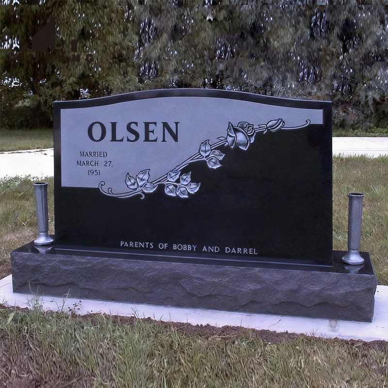 Batu Nisan Marmar Corak Mawar Kontras Hitam-Putih